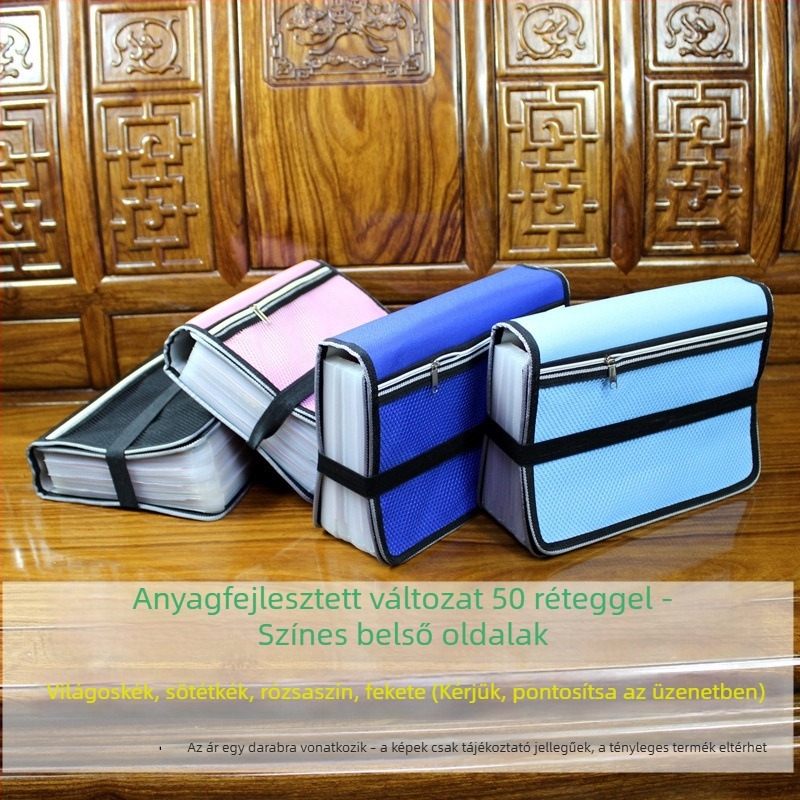 Dokumentumok és bizonylatok mappája ÁFA-s számlákkal, szállítólevelekkel és nyugtákkal, akkordeon-stílusú rendező, tároló doboz, pénzügyi dokumentumok