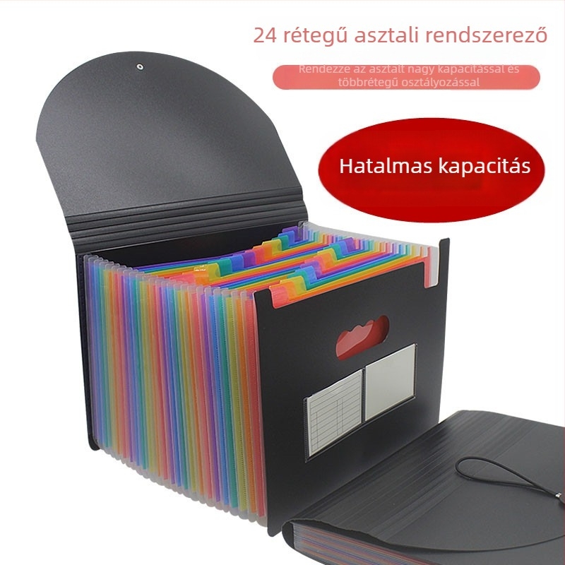 Dokumentumok és bizonylatok mappája ÁFA-s számlákkal, szállítólevelekkel és nyugtákkal, akkordeon-stílusú rendező, tároló doboz, pénzügyi dokumentumok