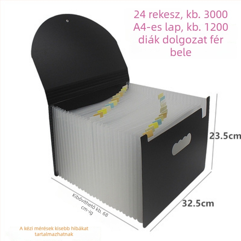 Dokumentumok és bizonylatok mappája ÁFA-s számlákkal, szállítólevelekkel és nyugtákkal, akkordeon-stílusú rendező, tároló doboz, pénzügyi dokumentumok