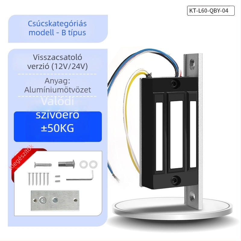 KOB KT-L60 mágneszár elektromos hozzáférés-ellenőrzéshez, elektromágneses zár, 60 kg tartóerő, 12V/24V tápegység