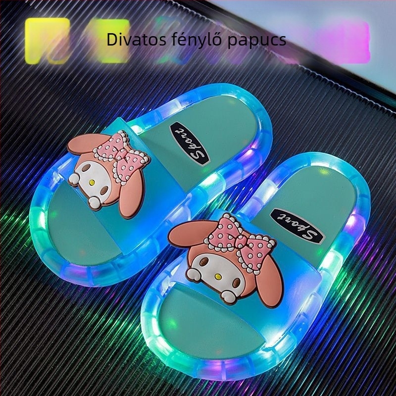 Gyerekek fénylő mesefigurás papucs PVC felsőrésszel és talppal, csúszásmentes, kopásálló, 1–3 éveseknek