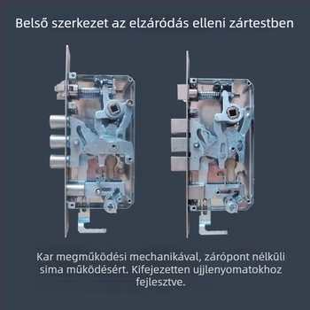 Ujjlenyomatos okoszár test, összekapcsoló kerék mechanizmus, teljes acél kivitelezés, dupla aktív zár, jelszavas hozzáférés, beltéri ajtókhoz