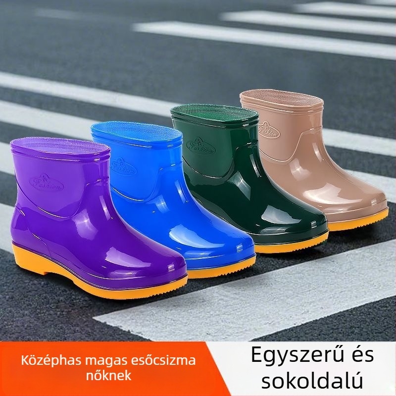 Női PVC esőcsizmák, rövid cső, vízálló, csúszásmentes, velúr bélés