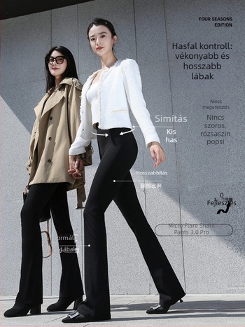 Női micro haranglábú jóga nadrág – magas derék, csípőemelő, karcsúsító szabás, nylon-spandex (70–80% nylon), közepes vastagság