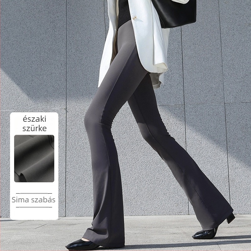 Női micro haranglábú jóga nadrág – magas derék, csípőemelő, karcsúsító szabás, nylon-spandex (70–80% nylon), közepes vastagság