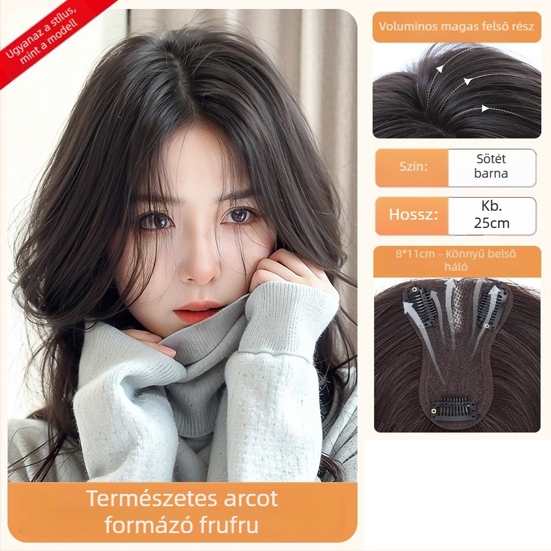 Női paróka frufival – koronai volumen növelése, ősz haj fedése, hőálló szálak, félig kézzel szőtt