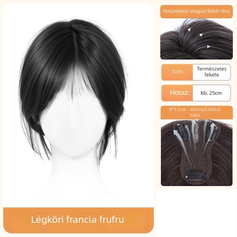 Női paróka frufival – koronai volumen növelése, ősz haj fedése, hőálló szálak, félig kézzel szőtt