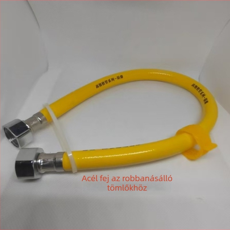 PVC robbanásálló tömlő rozsdamentes acél- és réz fejjel a meleg- és hideg víz bemenetéhez, 1.6 MPa, 5–85°C, kézi menetcsatlakozás