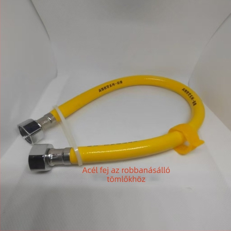 PVC robbanásálló tömlő rozsdamentes acél- és réz fejjel a meleg- és hideg víz bemenetéhez, 1.6 MPa, 5–85°C, kézi menetcsatlakozás