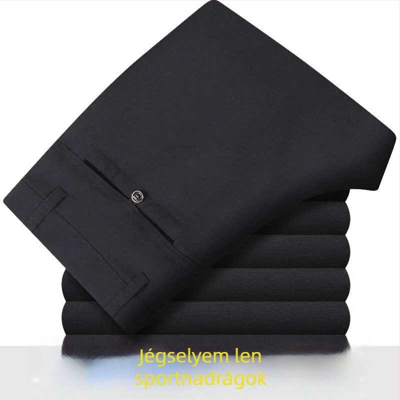 Férfi pamut-szövet nyári casual nadrág, magas derék, egyenes vágás, zipzár, légáteresztő anyag