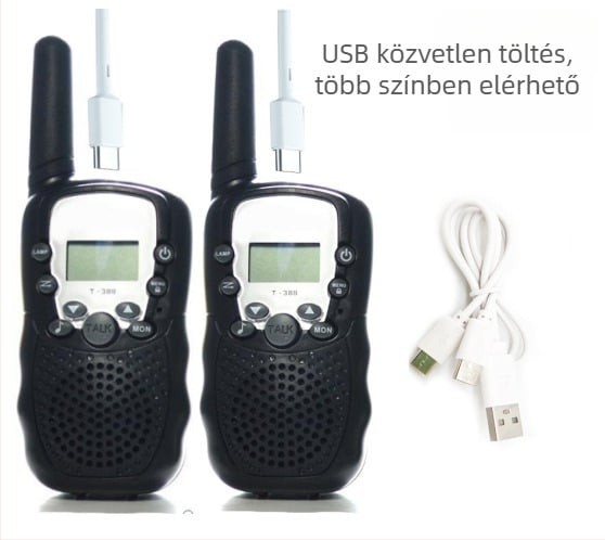 Huike T388 Gyerek Walkie-Talkie 22 csatorna, 1,5–3 km hatótáv, RF teljesítmény 0,5 W, 3,7 V lítium akkumulátor, kijelzővel