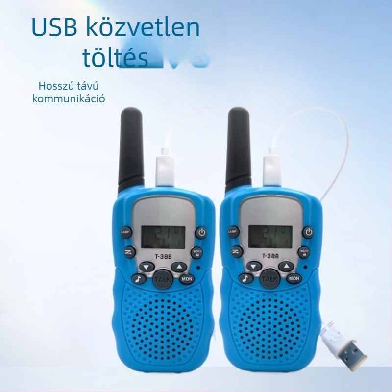 Huike T388 Gyerek Walkie-Talkie 22 csatorna, 1,5–3 km hatótáv, RF teljesítmény 0,5 W, 3,7 V lítium akkumulátor, kijelzővel