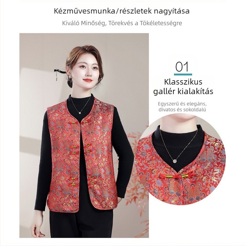 Mellény Tang stílusú nőknek, őszi-téli, bélelt, casual elegáns ingázó stílus, hossz 50–65 cm, poliészter >95%, 2025 ősz