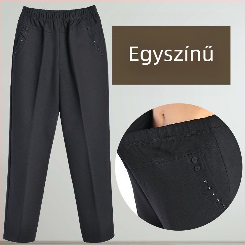 Női egyenes szabású hosszú nadrág patchwork stílussal, mindennapi viselet, tavasz 2024