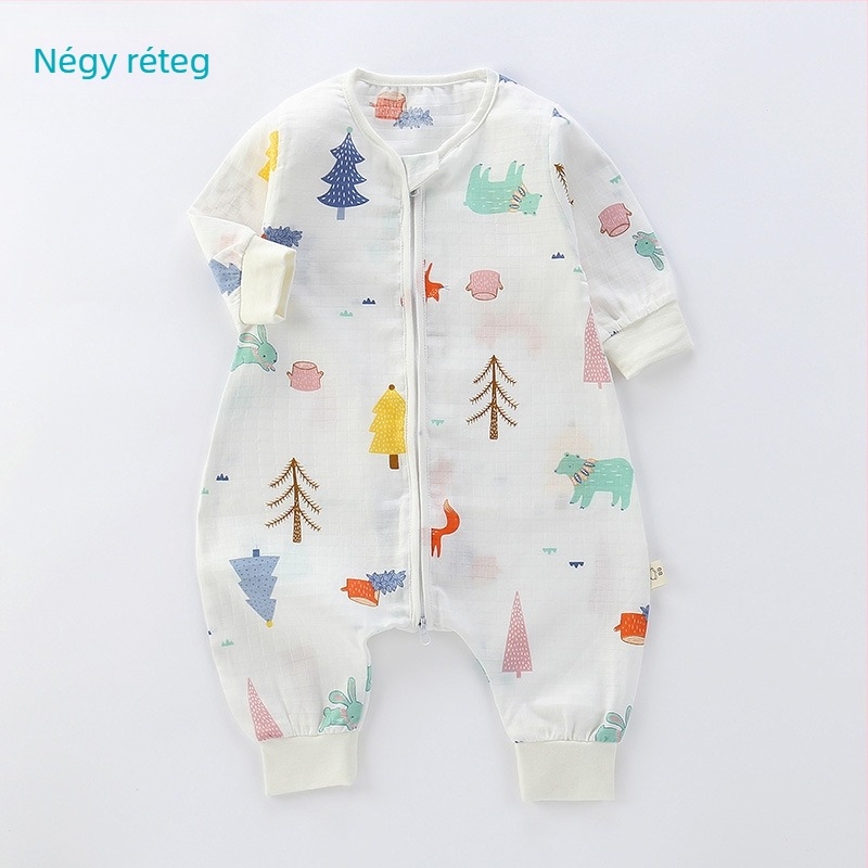 Baba alvózsák, vékony, kétszeres pamut géz anyag, mintás, nylon cipzár, A osztályú biztonság