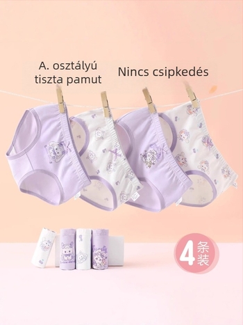 Lányoknak való pamut antibakteriális alsónemű, osztály A, háromszög fazon, középmagas derekú, kényelmes, 3–8 éves gyermekeknek (100–140 cm).