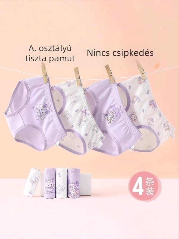 Lányoknak való pamut antibakteriális alsónemű, osztály A, háromszög fazon, középmagas derekú, kényelmes, 3–8 éves gyermekeknek (100–140 cm).