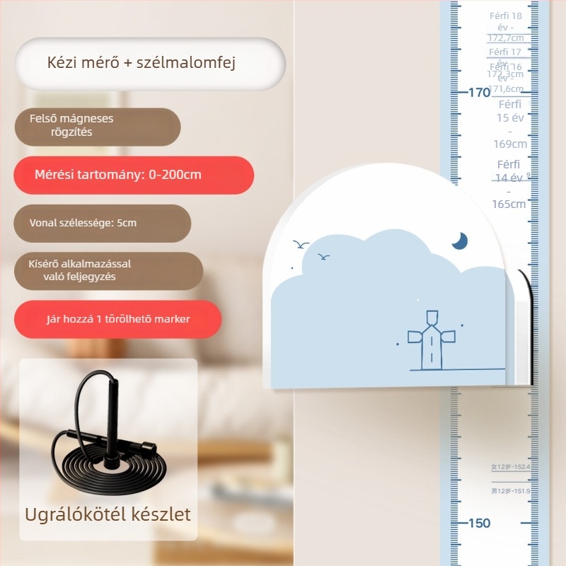 Gyermekek magasságmérő falikép – 3D Cartoon dizájn, PVC, vízálló, aranyos állatmintával, 1 darab