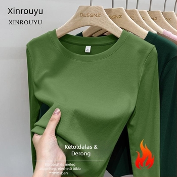 Női hosszú ujjú póló érdesített poliészterből, kerek nyak, egyszínű, szűk fazon, tavasz 2025