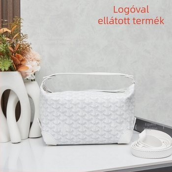 Valódi bőr kozmetikai neszesszer utazáshoz, betűs mintával, vászon béléssel, keresztezett váll-kialakítás, uniszex