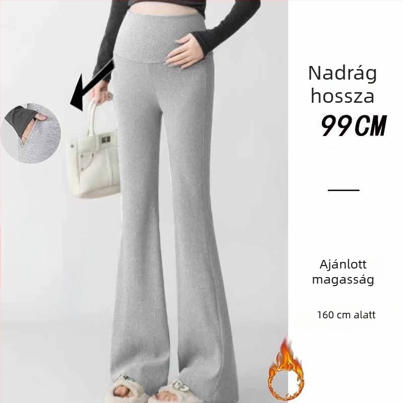 Kismama nadrág koreai stílusban, magas derék, mikro-elasztikus, Bell-Bottom szabás, poliészter-viszkóz keverékanyag