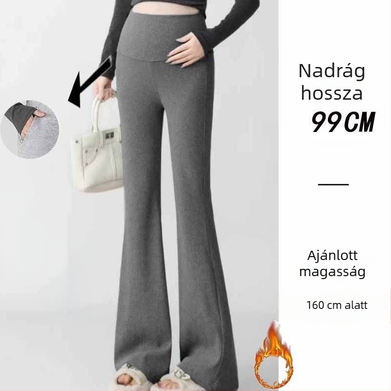 Kismama nadrág koreai stílusban, magas derék, mikro-elasztikus, Bell-Bottom szabás, poliészter-viszkóz keverékanyag