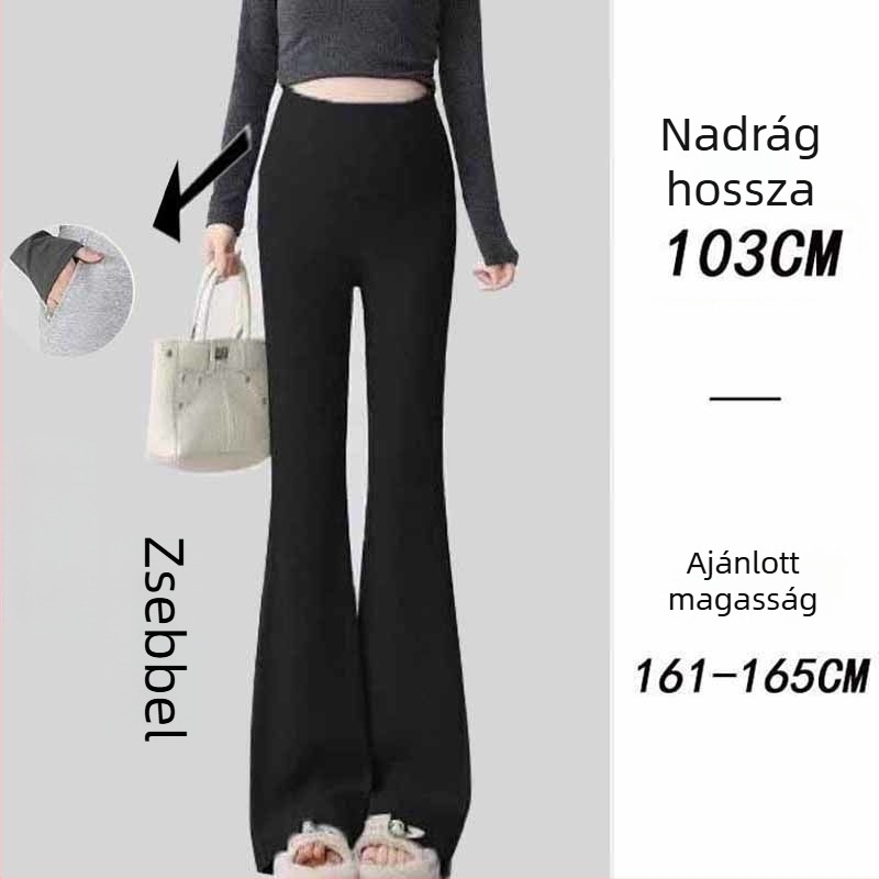 Kismama nadrág koreai stílusban, magas derék, mikro-elasztikus, Bell-Bottom szabás, poliészter-viszkóz keverékanyag