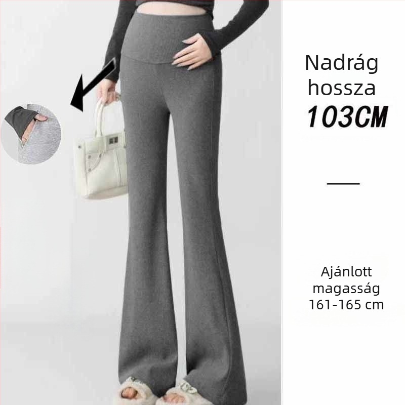 Kismama nadrág koreai stílusban, magas derék, mikro-elasztikus, Bell-Bottom szabás, poliészter-viszkóz keverékanyag