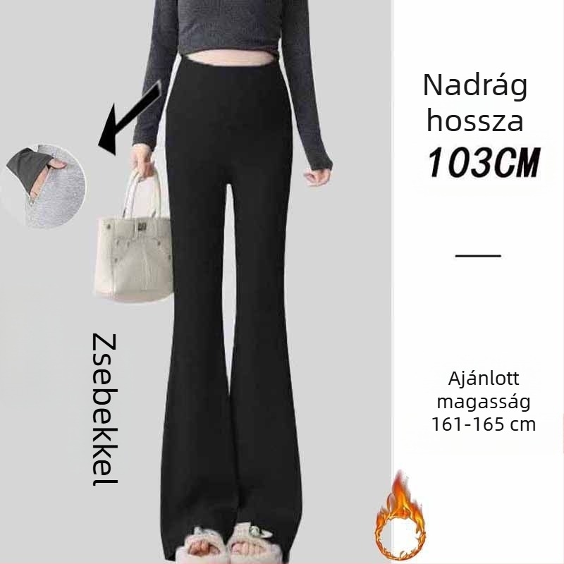 Kismama nadrág koreai stílusban, magas derék, mikro-elasztikus, Bell-Bottom szabás, poliészter-viszkóz keverékanyag