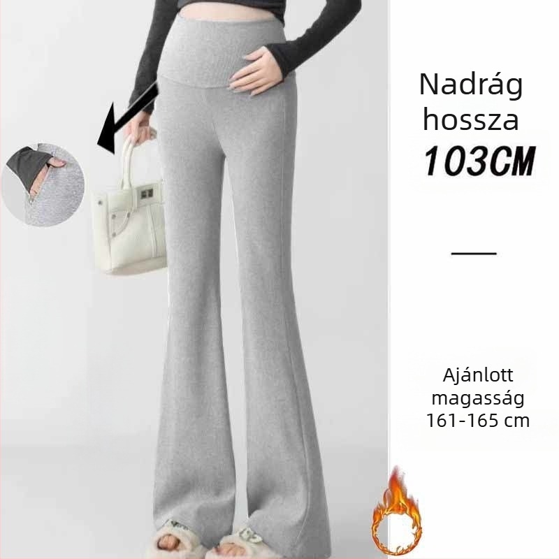 Kismama nadrág koreai stílusban, magas derék, mikro-elasztikus, Bell-Bottom szabás, poliészter-viszkóz keverékanyag