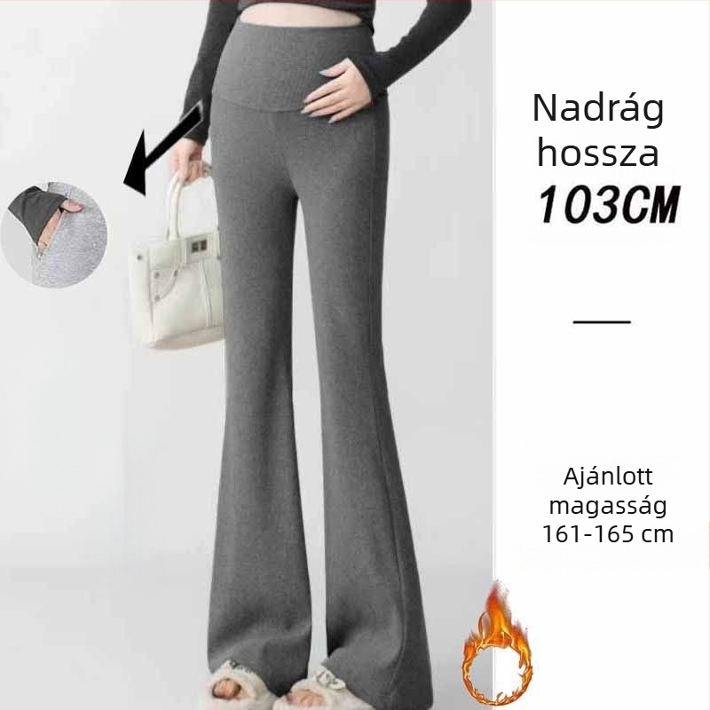 Kismama nadrág koreai stílusban, magas derék, mikro-elasztikus, Bell-Bottom szabás, poliészter-viszkóz keverékanyag