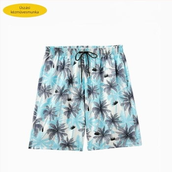 Férfi strandnadrág, laza szabás, mintás, poliészter 90–95%, 150 g
