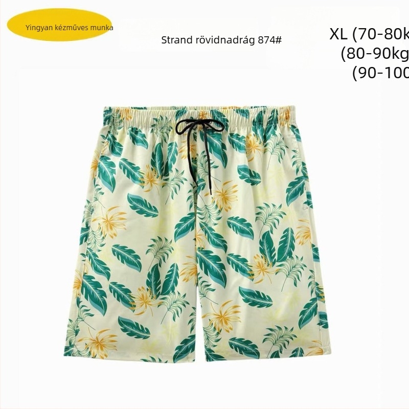 Férfi strandnadrág, laza szabás, mintás, poliészter 90–95%, 150 g