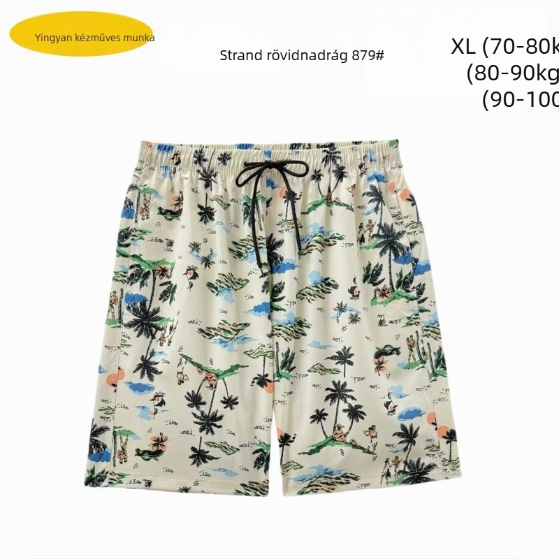 Férfi strandnadrág, laza szabás, mintás, poliészter 90–95%, 150 g
