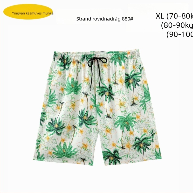 Férfi strandnadrág, laza szabás, mintás, poliészter 90–95%, 150 g