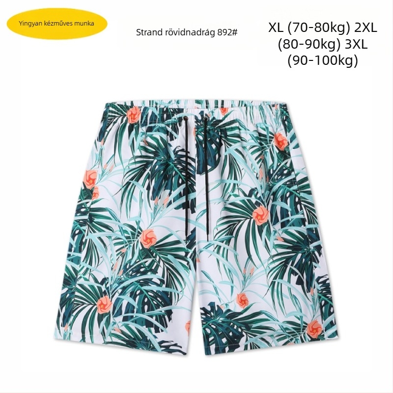 Férfi strandnadrág, laza szabás, mintás, poliészter 90–95%, 150 g