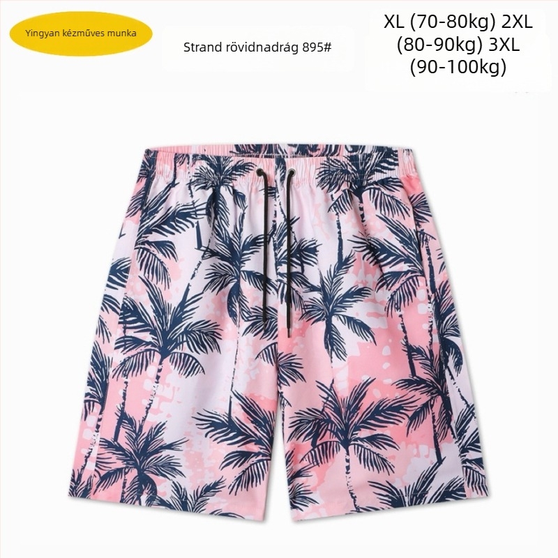 Férfi strandnadrág, laza szabás, mintás, poliészter 90–95%, 150 g