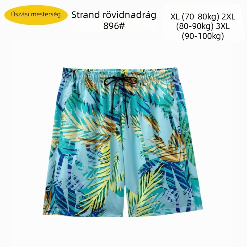 Férfi strandnadrág, laza szabás, mintás, poliészter 90–95%, 150 g