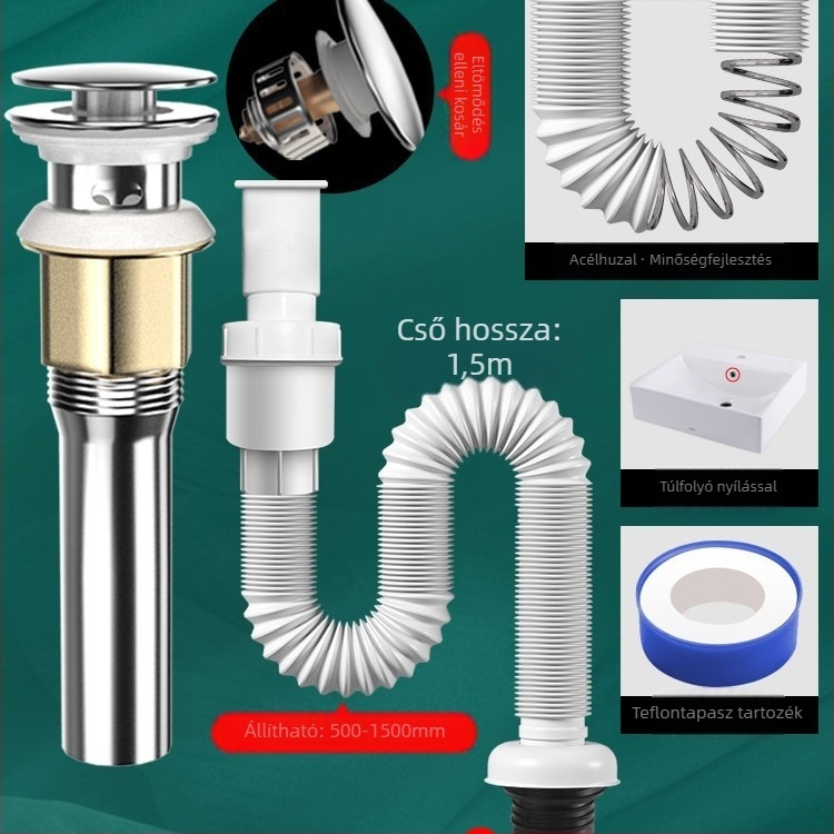Szagellenes mosdókagyló lefolyó rendszer – PVC, modell WD-XS171-20, névleges nyomás 1, üzemhőmérséklet 60°C, közvetlen telepítés