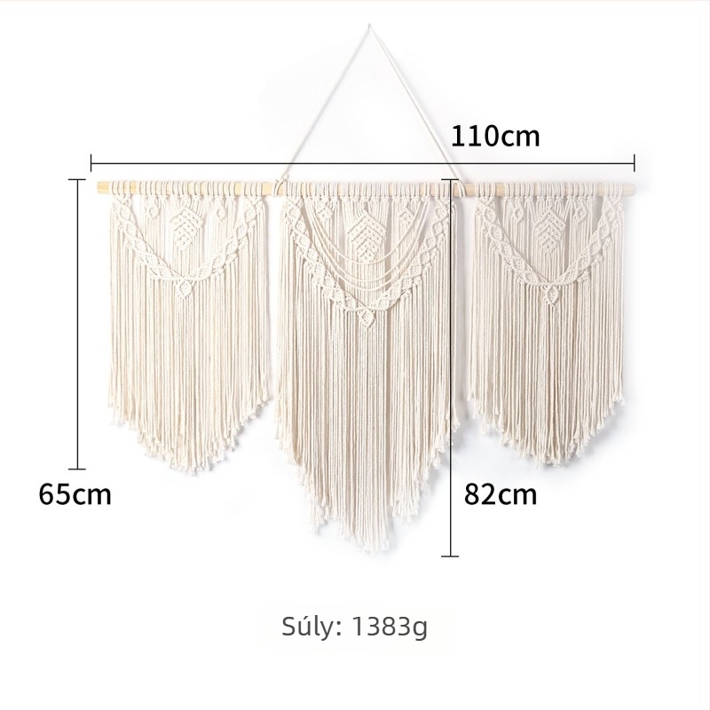 Bohemiai pamut gobelin falidísz, kézzel szőtt, négyzet alakú, csíkos minta