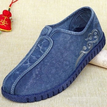 Női flats denim felsőrésszel, kerek orrú, sekély nyílás, alacsony sarok 1–3 cm, lélegző, könnyű PVC talp, pamut bélés