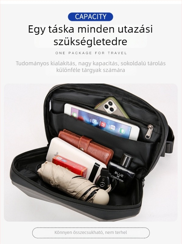 Férfi keresztpántos táska, PVC külső, poliészter belső, Pengyu márka, lélegző, vízálló, kopásálló, bővíthető