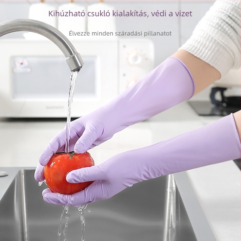 Egyszer használatos mosogatós kesztyűk - latex, szabványos vastagság, hossz 28 cm, márka Qiaofeng