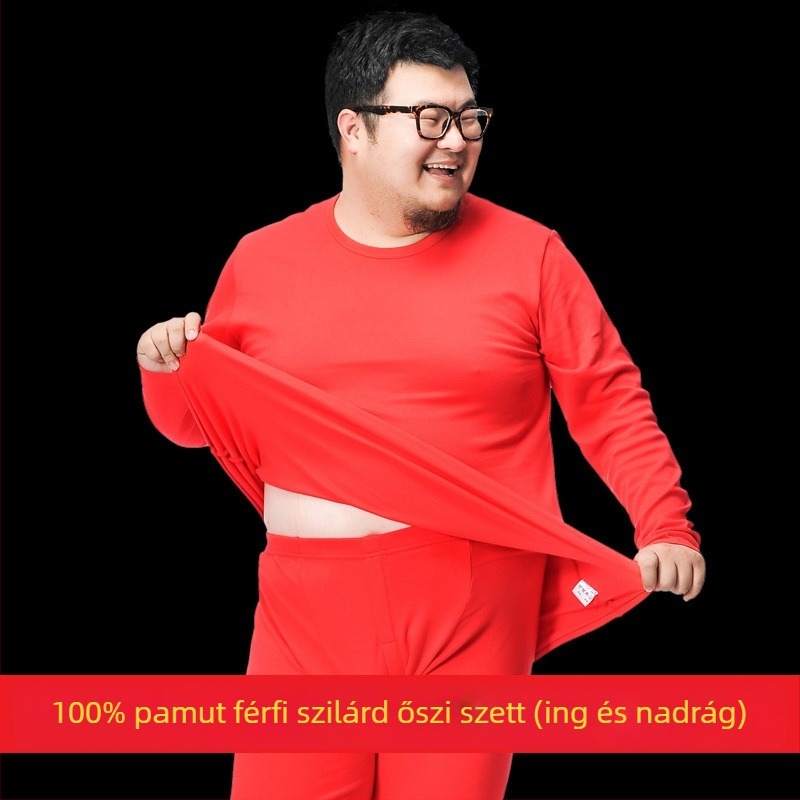 Férfiak számára 100% pamutból készült meleg termikus alsónemű-készlet — pulóver kerek nyakú, hosszú ujjú és nadrág, közepes vastagságú anyag 181–200 g/m2