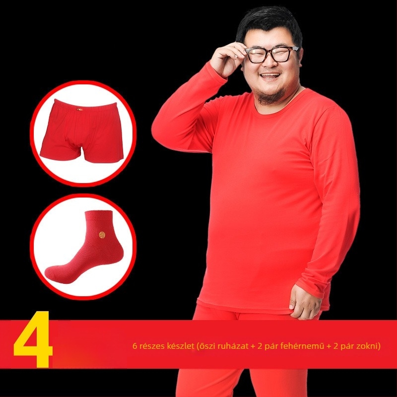 Férfiak számára 100% pamutból készült meleg termikus alsónemű-készlet — pulóver kerek nyakú, hosszú ujjú és nadrág, közepes vastagságú anyag 181–200 g/m2