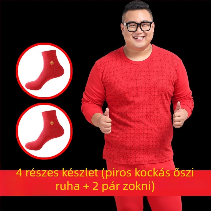 Férfiak számára 100% pamutból készült meleg termikus alsónemű-készlet — pulóver kerek nyakú, hosszú ujjú és nadrág, közepes vastagságú anyag 181–200 g/m2