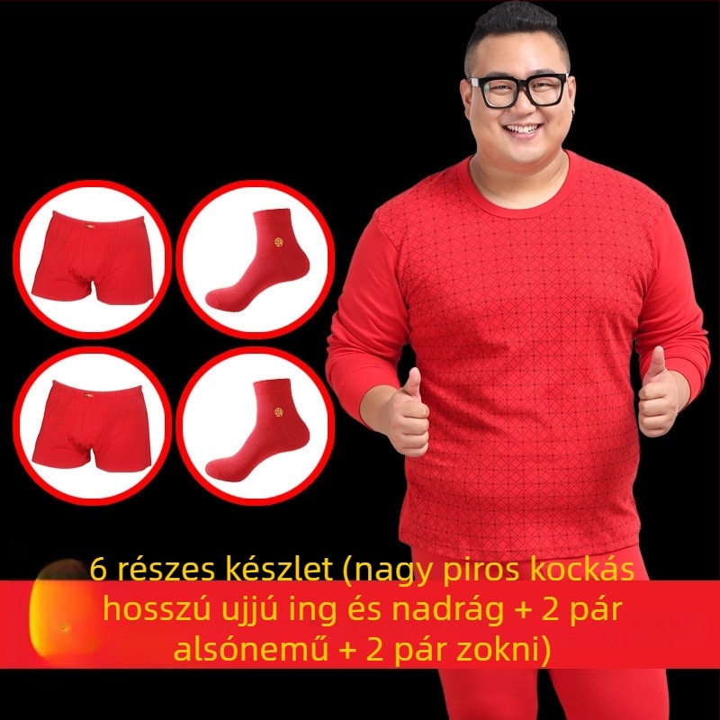 Férfiak számára 100% pamutból készült meleg termikus alsónemű-készlet — pulóver kerek nyakú, hosszú ujjú és nadrág, közepes vastagságú anyag 181–200 g/m2