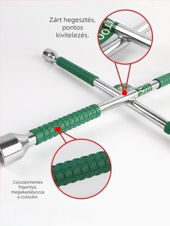 Kereszt alakú dugókulcs autógumihoz, króm-vanádium acél, hosszabbító fej, erőmegtakarítás