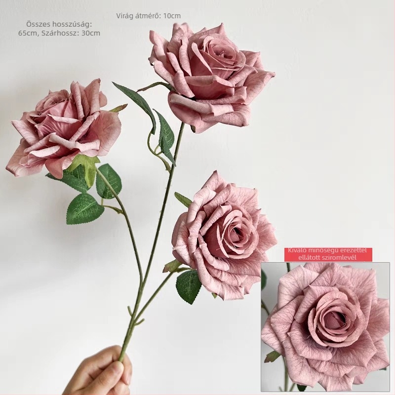 3-fejű selyem rózsa virágrendezés esküvőre és otthoni dekorációhoz