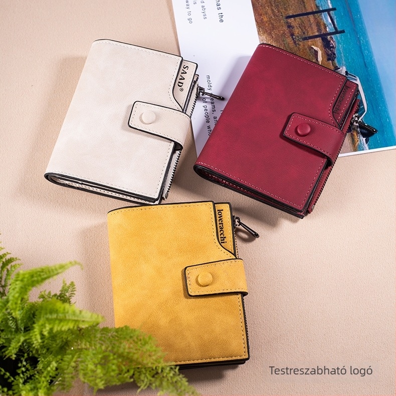 PU bőr női pénztárca, rövid fazonú cipzárral, nagy kapacitás, több kártyatartó rekesz, városi letisztult stílus